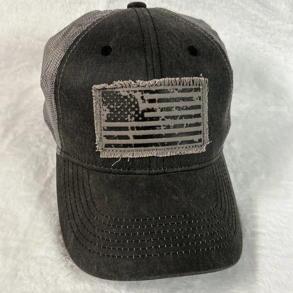 Distressed Flag Hat Gray Mens Hat Adjustable Ball Cap Baseball